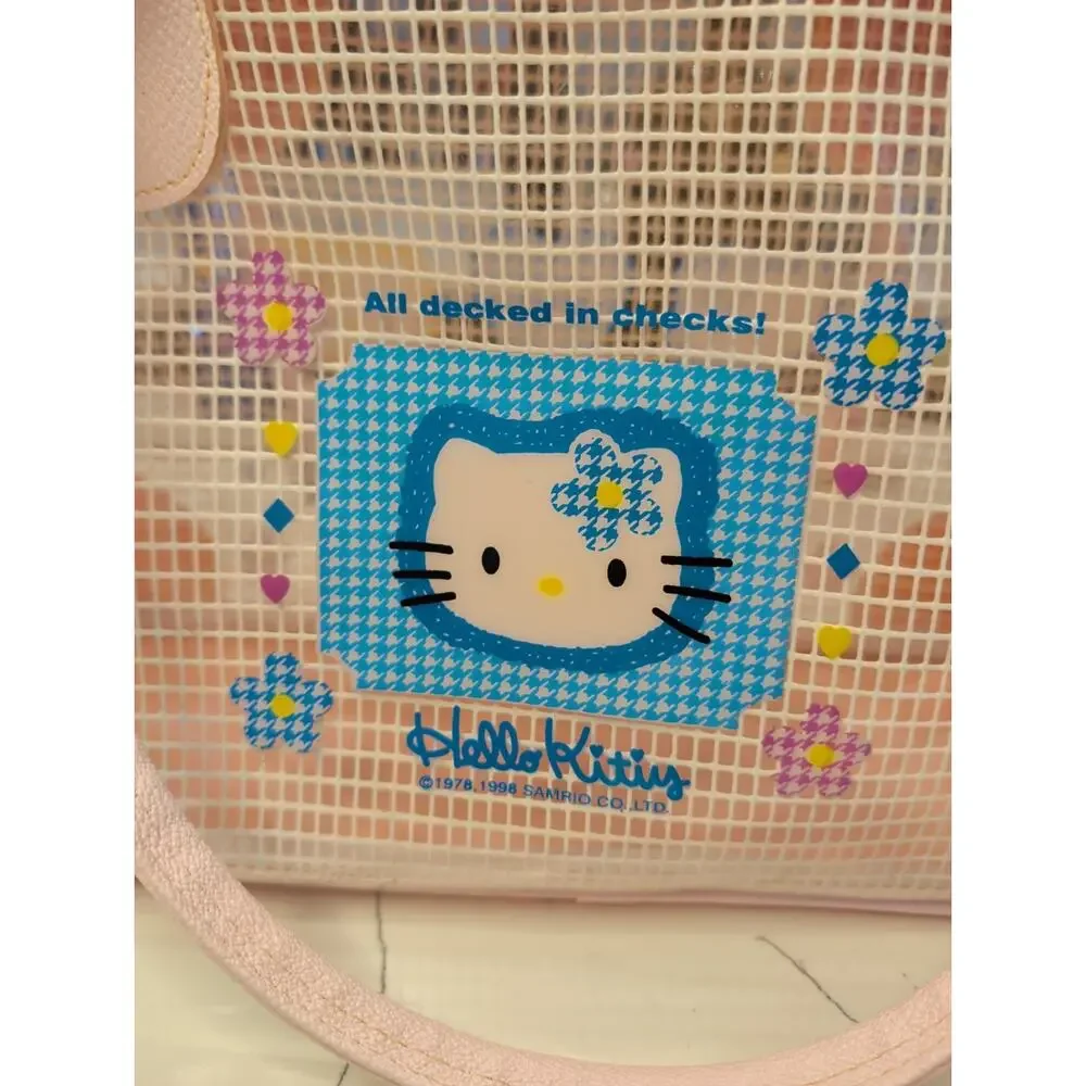 Sanrio Hello Kitty Pink Mesh Travel Bag Gingham Ita Tote Handbag Kawaii Y2K